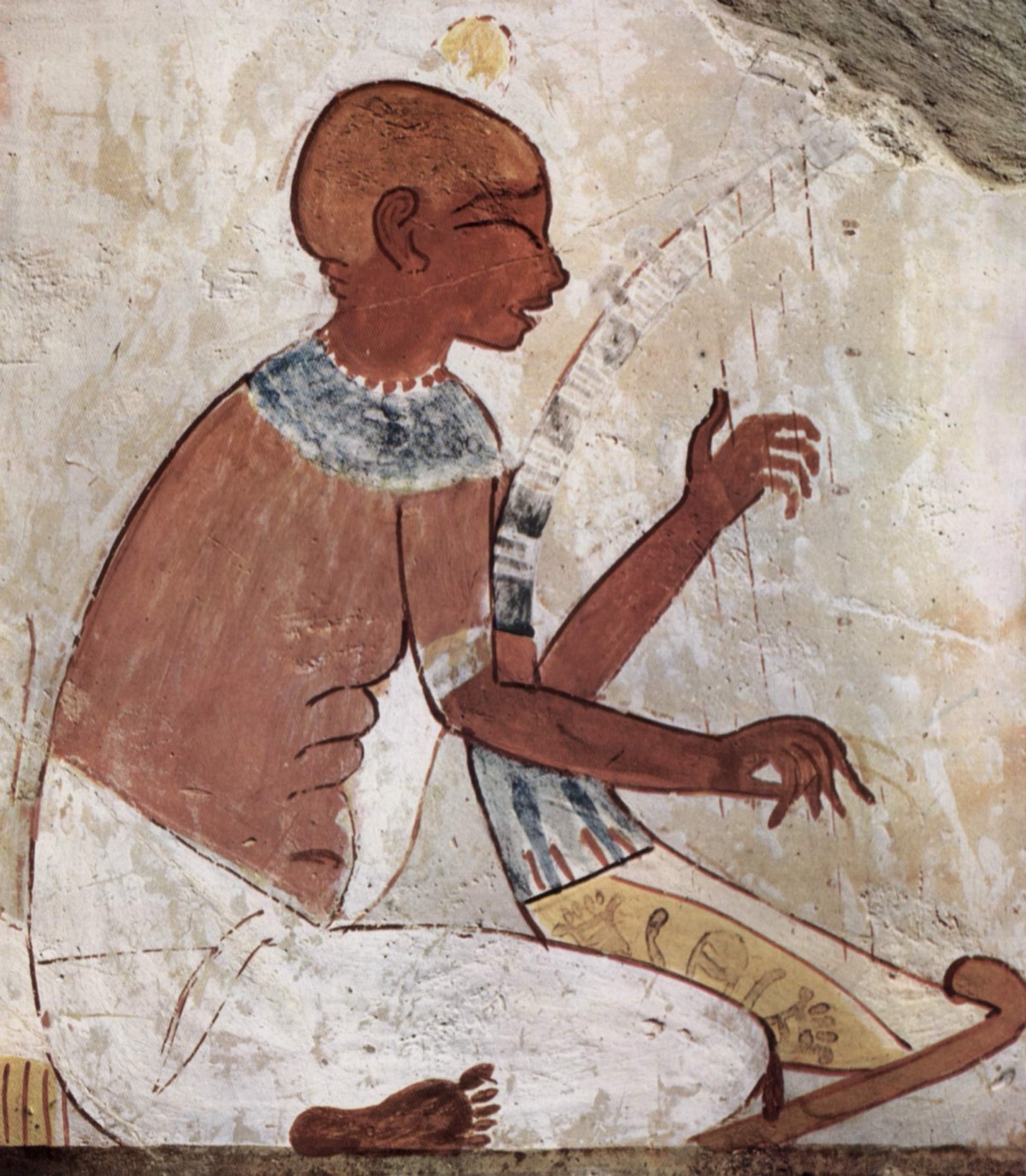عازف الهارب في مصر القديمة، رسم جداري ملون من مقبرة نخت